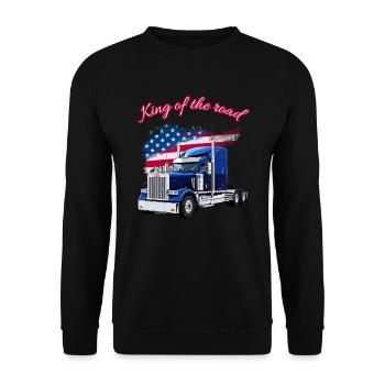 US LKW Amerika mit Flagge -King of the road - Unisex Pullover - Schwarz - Vorne - Alina (178cm) & Michal (187cm)