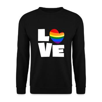 LGBT Gay Pride Herz Heart Regenbogen Liebe Love - Unisex Pullover - Schwarz - Vorne - Alina (178cm) & Michal (187cm)