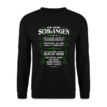 Schlangen/Schlange/Liebe/Reptilien/Reptil/Haustier - Unisex Pullover - Schwarz - Vorne - Alina (178cm) & Michal (187cm)