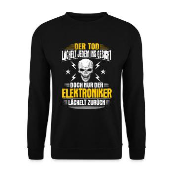 Elektroniker Elektriker Tod Lächeln Geschenk - Unisex Pullover - Schwarz - Vorne - Alina (178cm) & Michal (187cm)