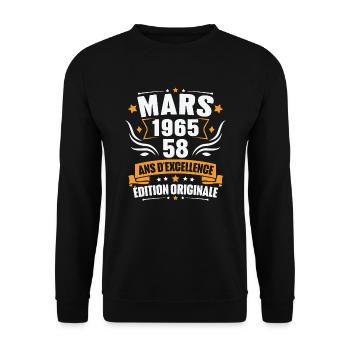 Vintage Cadeau Mars 1965, 58 Ans Anniversaire - Sweat-shirt Unisexe - noir - Devant - Alina (178cm) & Michal (187cm)