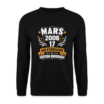 Vintage Cadeau Mars 2006, 17 Ans Anniversaire - Sweat-shirt Unisexe - noir - Devant - Alina (178cm) & Michal (187cm)