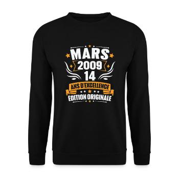 Vintage Cadeau Mars 2009, 14 Ans Anniversaire - Sweat-shirt Unisexe - noir - Devant - Alina (178cm) & Michal (187cm)