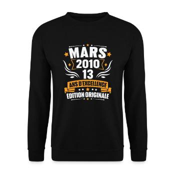 Vintage Cadeau Mars 2010, 13 Ans Anniversaire - Sweat-shirt Unisexe - noir - Devant - Alina (178cm) & Michal (187cm)