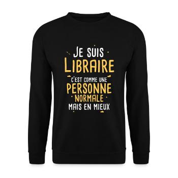 Cadeau Libraire / Librairie / Humour Métier - Sweat-shirt Unisexe - noir - Devant - Alina (178cm) & Michal (187cm)
