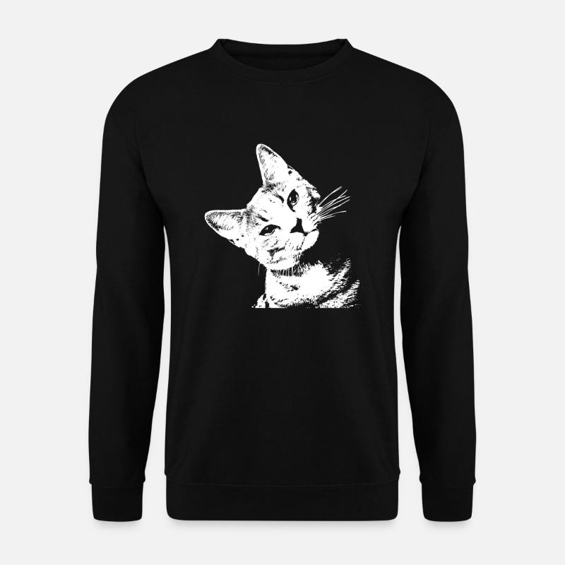 Katze Katzenmotiv Katzenkopf Süß Schräg Damen - Unisex Pullover - Schwarz