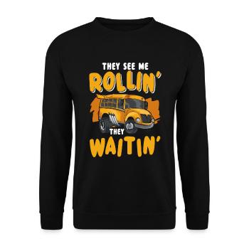 Bus Beruf Arbeit Transport - Unisex Pullover - Schwarz - Vorne - Alina (178cm) & Michal (187cm)