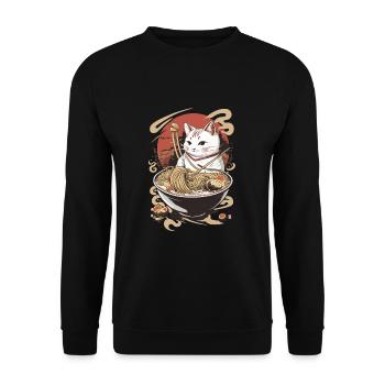Japanische Ramen-Katze | Maru - Unisex Pullover - Schwarz - Vorne - Alina (178cm) & Michal (187cm)