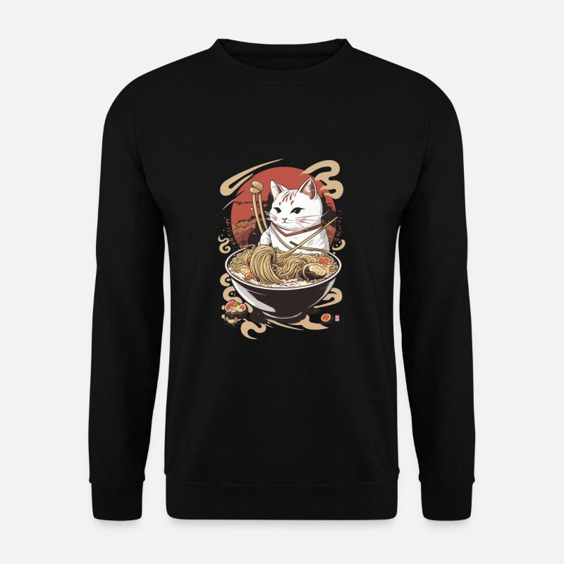Japanische Ramen-Katze | Maru - Unisex Pullover - Schwarz