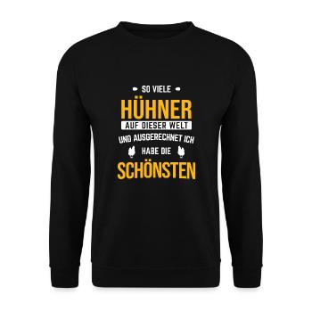 Geflügel Hahn Hühner - Unisex Pullover - Schwarz - Vorne - Alina (178cm) & Michal (187cm)