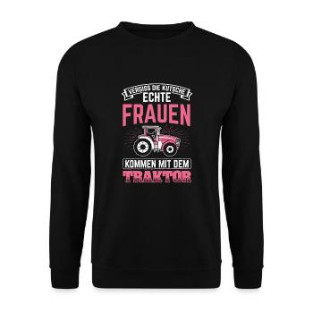 Traktor Landwirtschaft Bauer - Unisex Pullover - Schwarz - Vorne - Alina (178cm) & Michal (187cm)