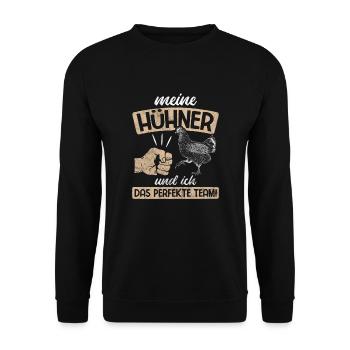 Hühner Geflügel Hahn - Unisex Pullover - Schwarz - Vorne - Alina (178cm) & Michal (187cm)