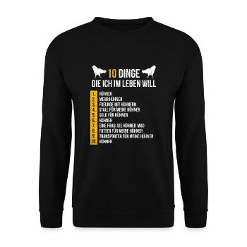 Zehn Dinge Die Ich Will Bauer Landwirt Hühner - Unisex Pullover - Schwarz - Vorne - Alina (178cm) & Michal (187cm)