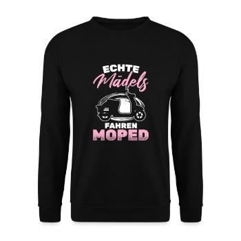 Echte Mädels Fahren Moped Mofa Moped - Unisex Pullover - Schwarz - Vorne - Alina (178cm) & Michal (187cm)