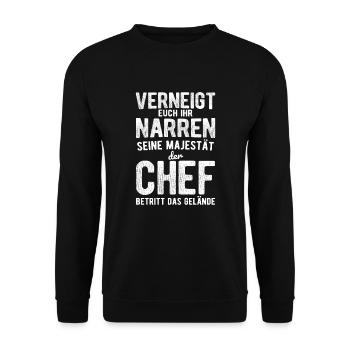 Chef Spruch - Unisex Pullover - Schwarz - Vorne - Alina (178cm) & Michal (187cm)