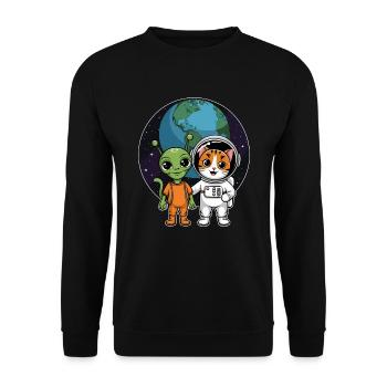 Alien Et Chat Drôle Chat Selfie Avec Ufos Kawaii - Sweat-shirt Unisexe - noir - Devant - Alina (178cm) & Michal (187cm)