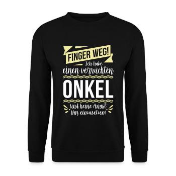Finger weg! Ich habe einen verrückten Onkel... - Unisex Pullover - Schwarz - Vorne - Alina (178cm) & Michal (187cm)