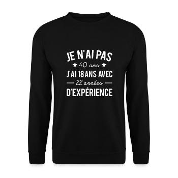Cadeau anniversaire 40 ans humour âge drôle texte - Sweat-shirt Unisexe - noir - Devant - Alina (178cm) & Michal (187cm)