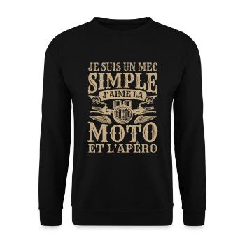 Je Suis Un Mec Simple J'aime La Moto Et L'apéro - Sweat-shirt Unisexe - noir - Devant - Alina (178cm) & Michal (187cm)