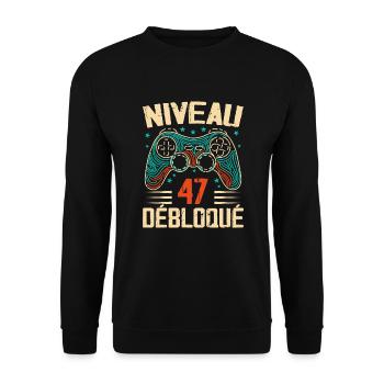1977 cadeaux 47e Anniversaire, Aventure de 47 Ans - Sweat-shirt Unisexe - noir - Devant - Alina (178cm) & Michal (187cm)