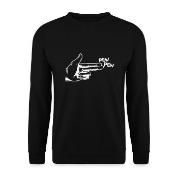 Comic Hand Pew Pew schießt Waffe - Unisex Pullover - Schwarz - Vorne - Alina (178cm) & Michal (187cm)