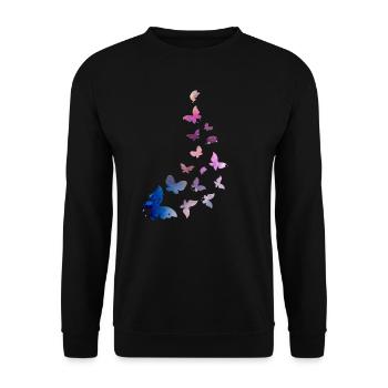 Schmetterling Schwarm Harmonie blau rosa - Unisex Pullover - Schwarz - Vorne - Alina (178cm) & Michal (187cm)