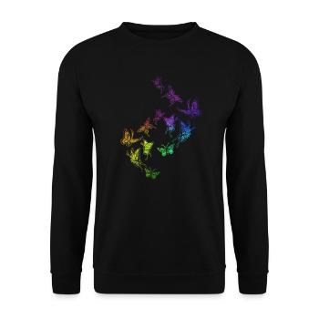 Schmetterling Schwarm Harmonie Regenbogen - Unisex Pullover - Schwarz - Vorne - Alina (178cm) & Michal (187cm)