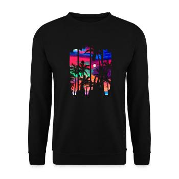 Beach Brush Strand Sonnenuntergang Palmen bunt - Unisex Pullover - Schwarz - Vorne - Alina (178cm) & Michal (187cm)