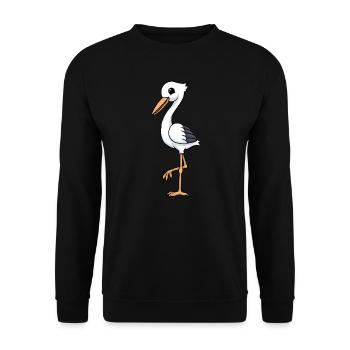Lustiger Comic Storch - Unisex Pullover - Schwarz - Vorne - Alina (178cm) & Michal (187cm)