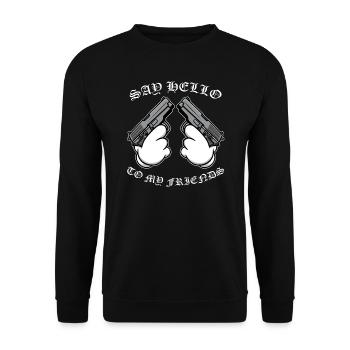 Dis bonjour à mes amis Mains de bande dessinée avec des fusils - Sweat-shirt Unisexe - noir - Devant - Alina (178cm) & Michal (187cm)