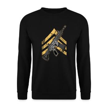 Assault Rifle with Badge Shooter Game - Unisex Sweatshirt - black - Front - Alina (178cm) & Michal (187cm)