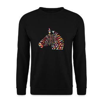 Afrika Zebra in bunter Optik - Unisex Pullover - Schwarz - Vorne - Alina (178cm) & Michal (187cm)