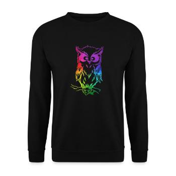 Süße Bunte Eule - Unisex Pullover - Schwarz - Vorne - Alina (178cm) & Michal (187cm)