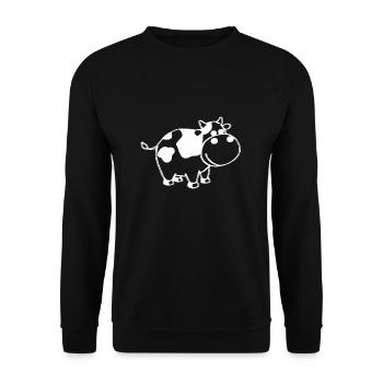 Lustige Comic Kuh mit Flecken - Unisex Pullover - Schwarz - Vorne - Alina (178cm) & Michal (187cm)