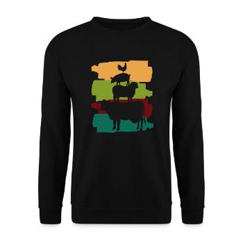Bremer Stadtmusikanten auf dem Bauernhof - Unisex Pullover - Schwarz - Vorne - Alina (178cm) & Michal (187cm)
