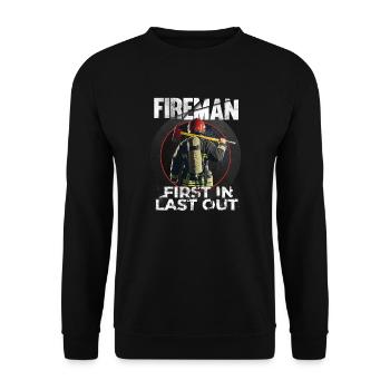 Fireman - First In Last Out - Firegfighter - Unisex Sweatshirt - black - Front - Alina (178cm) & Michal (187cm)