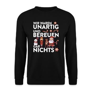 Weihnachtsmann Rentier XMAS Spruch Design - Unisex Pullover - Schwarz - Vorne - Alina (178cm) & Michal (187cm)