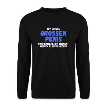 Lustiger Spruch sex penis kleiner Bizeps Geschenk - Unisex Pullover - Schwarz - Vorne - Alina (178cm) & Michal (187cm)