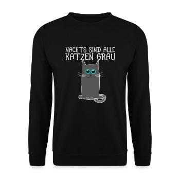 Nachts sind alle Katzen grau für Katzenliebhaber - Unisex Pullover - Schwarz - Vorne - Alina (178cm) & Michal (187cm)