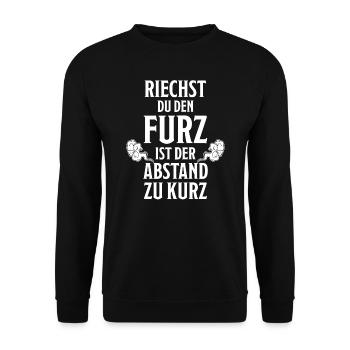 Riechen Furz Abstand Lustiger Spruch Pups Geschenk - Unisex Pullover - Schwarz - Vorne - Alina (178cm) & Michal (187cm)