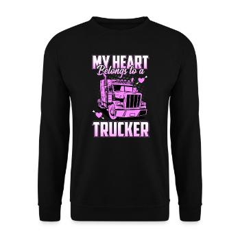 Mein Herz gehört einem Trucker Rosa Trucker Frau - Unisex Pullover - Schwarz - Vorne - Alina (178cm) & Michal (187cm)