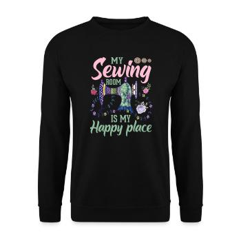 Mein Nähraum Ist mein Glücklichster Ort - Unisex Pullover - Schwarz - Vorne - Alina (178cm) & Michal (187cm)