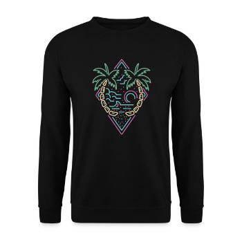 Insel mit Palmen mit Palmen Neon Stil - Unisex Pullover - Schwarz - Vorne - Alina (178cm) & Michal (187cm)
