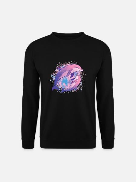 Dolphins Tie Dye Bunte Rosa Delphinfamilie - Unisex Pullover - Schwarz