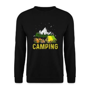 Camping Szene Lagerfeuer und Gitarrenmusik - Unisex Pullover - Schwarz - Vorne - Alina (178cm) & Michal (187cm)