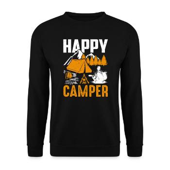 Happy Camper Lagerfeuer Camping Geschenke - Unisex Pullover - Schwarz - Vorne - Alina (178cm) & Michal (187cm)