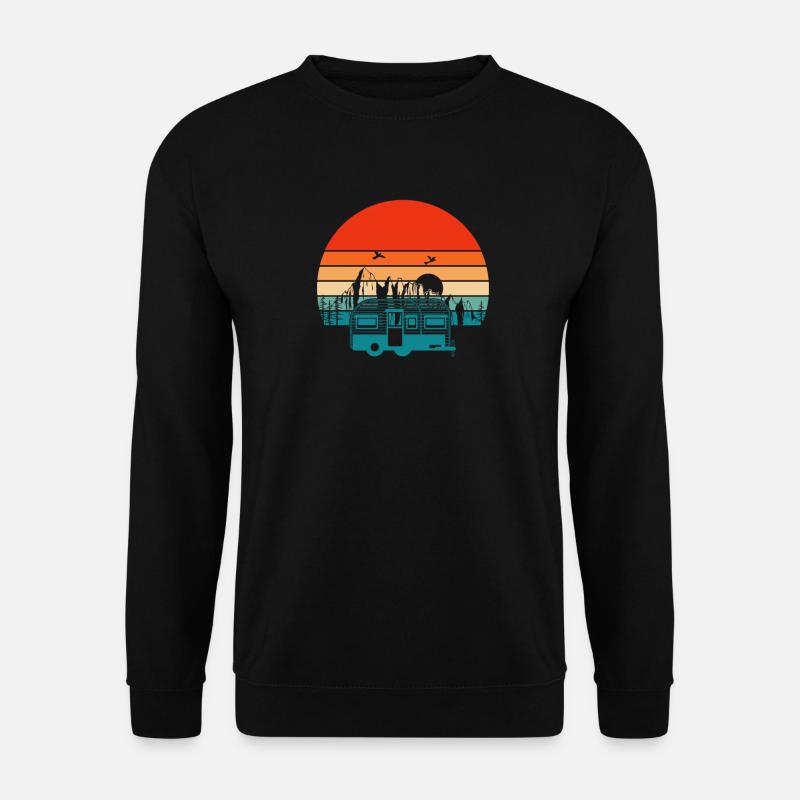 Camping Bus vor Retro Sonnenuntergang Natur - Unisex Pullover - Schwarz