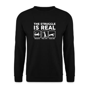 Dino The struggle is real funny T-Rex gym workout - Unisex Sweatshirt - black - Front - Alina (178cm) & Michal (187cm)