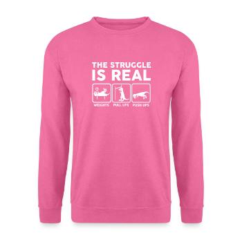Dino The struggle is real funny T-Rex gym workout - Sweat-shirt Unisexe - rose - Devant