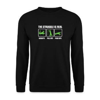Dino The struggle is real funny T-Rex gym workout - Sweat-shirt Unisexe - noir - Devant - Alina (178cm) & Michal (187cm)